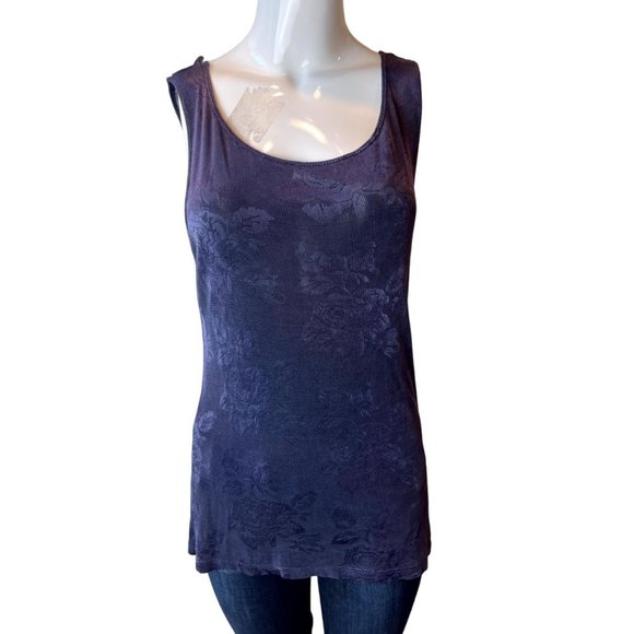 Private Edition By Chico's Women Floral Tank Top Scoop Neck Sleeveless Blue SZ M - Picture 1 of 6